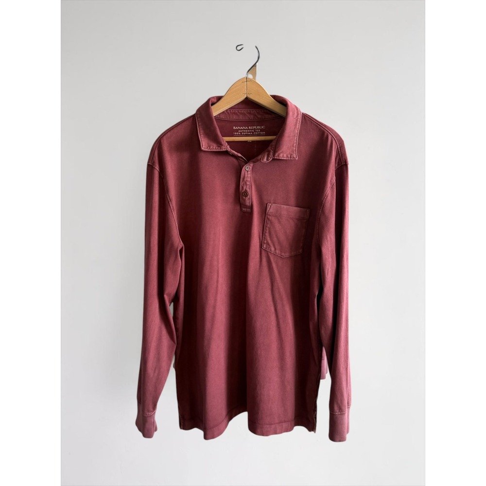 Banana Republic Authentic Tee Mens XL Burgundy Supima Cotton Long Sleeve Polo